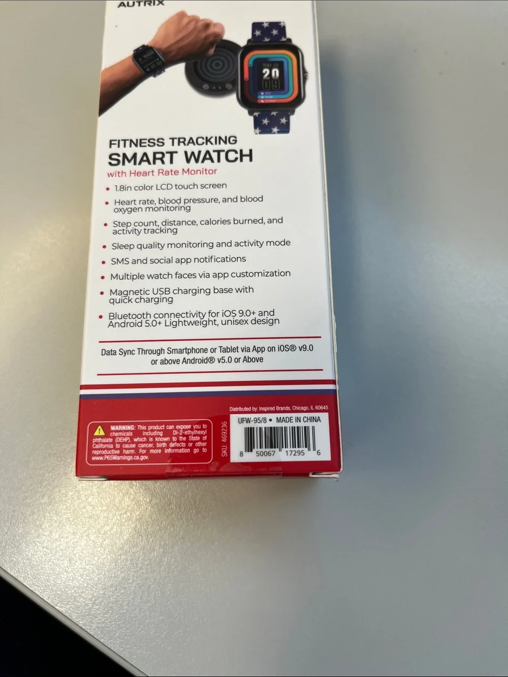 Smart Fitness Watch with Navy Stars & White Band